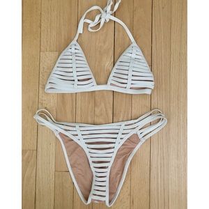 White Strappy Bikini With Nude Underlay